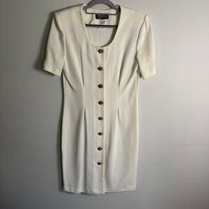 Vintage All That Jazz White Gold Button Dress Size 9/10